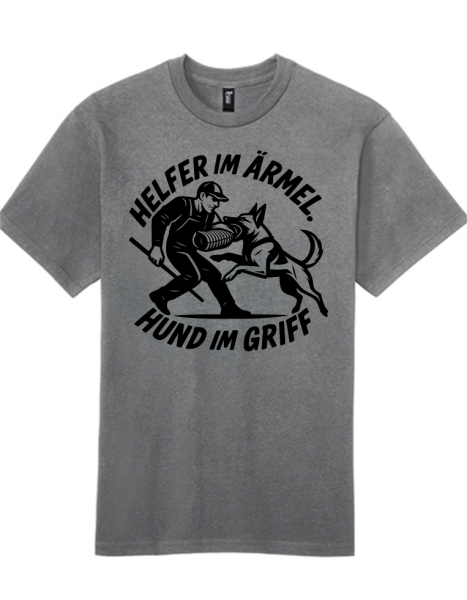 Unisex T-Shirt mit "Helfer im Ärmel" mit Bogenschrift